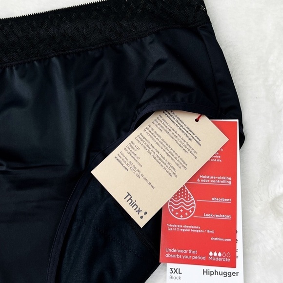 NWT Thinx Hiphugger Moderate Absorbency Lace Trim Underwear In Black - Picture 7 of 7